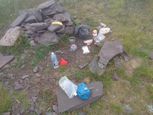 My breakfast cooking mess and banana.
