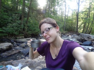 I hop-skipped my way out to the middle of Dismal Falls to enjoy my morning cup of coffee and breakfast, surrounded by water.