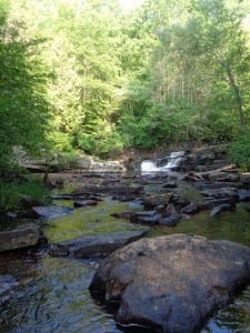 The base of Dismal Falls.  The night before, I set up my tent right on the bank and slept with a belly full of hot dogs and PBR, thanks to the kindness of a fellow hiker.