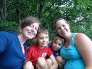 Me and my freshman college roomie and her two adorable and adventuresome kids, taking a sunset walk on the AT.